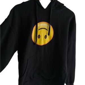 Black Hoodie with Yellow Emoji Print